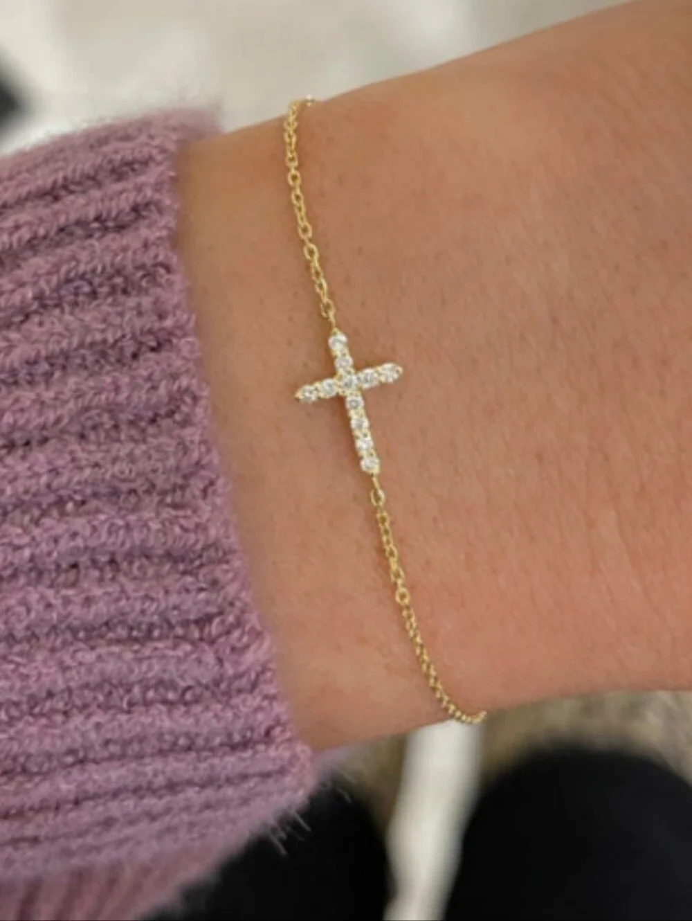 Anthropologie Eve Gold Lab Diamond Cross Bracelet⁶
